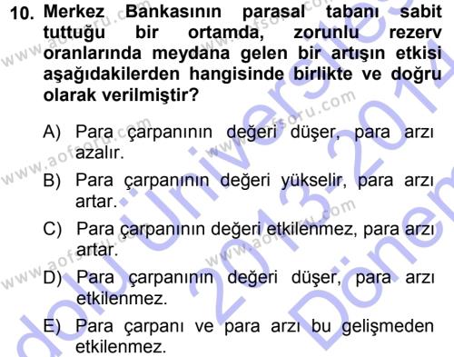 Para ve Banka Dersi 2013 - 2014 Yılı (Final) Dönem Sonu Sınavı 10. Soru