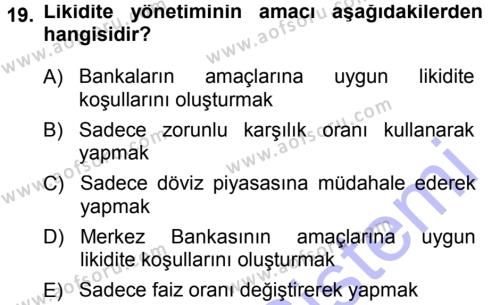 Para ve Banka Dersi 2013 - 2014 Yılı (Final) Dönem Sonu Sınavı 19. Soru