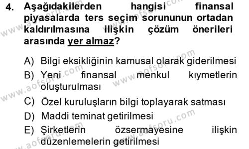Para ve Banka Dersi 2013 - 2014 Yılı (Final) Dönem Sonu Sınavı 4. Soru