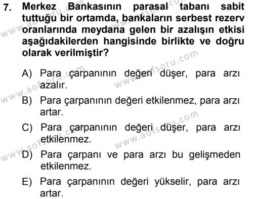 Para ve Banka Dersi 2013 - 2014 Yılı (Final) Dönem Sonu Sınavı 7. Soru