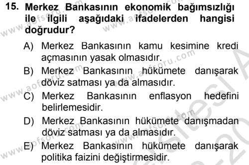 Para ve Banka Dersi 2013 - 2014 Yılı Tek Ders Sınavı 15. Soru