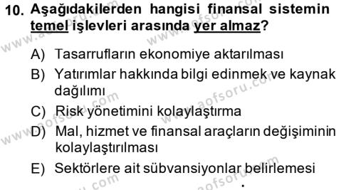 Para ve Banka Dersi 2014 - 2015 Yılı (Vize) Ara Sınavı 10. Soru