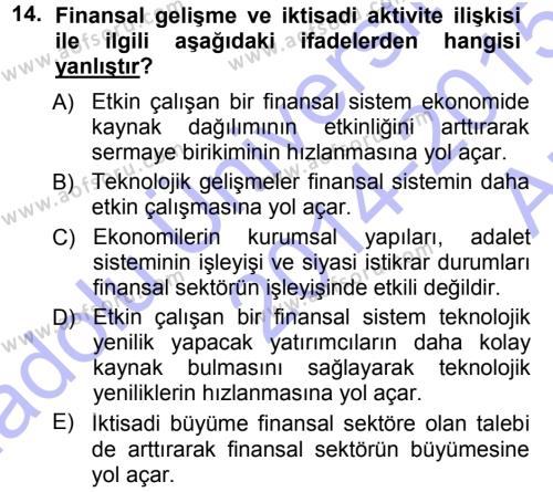 Para ve Banka Dersi 2014 - 2015 Yılı (Vize) Ara Sınavı 14. Soru
