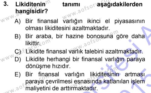 Para ve Banka Dersi 2014 - 2015 Yılı (Vize) Ara Sınavı 3. Soru