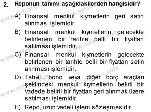 Para ve Banka Dersi 2014 - 2015 Yılı (Final) Dönem Sonu Sınavı 2. Soru
