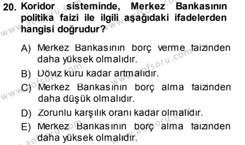 Para ve Banka Dersi 2014 - 2015 Yılı (Final) Dönem Sonu Sınavı 20. Soru