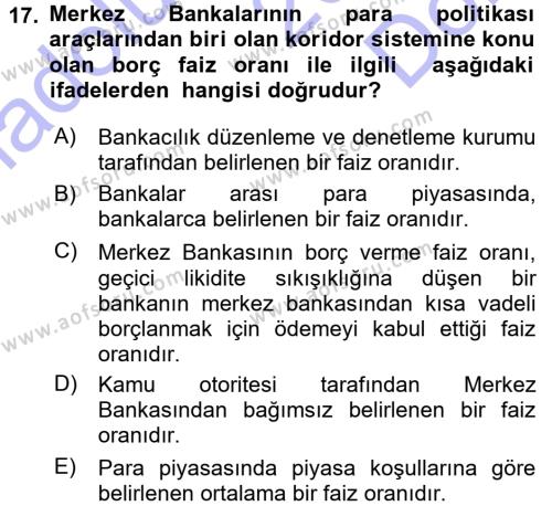 Para ve Banka Dersi 2015 - 2016 Yılı (Final) Dönem Sonu Sınavı 17. Soru