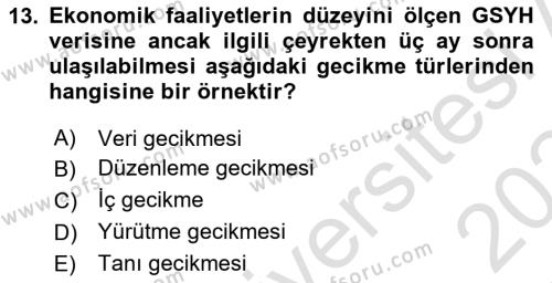 Para ve Banka Dersi 2023 - 2024 Yılı Yaz Okulu Sınavı 13. Soru