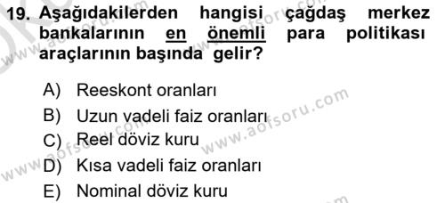 Para ve Banka Dersi 2023 - 2024 Yılı Yaz Okulu Sınavı 19. Soru