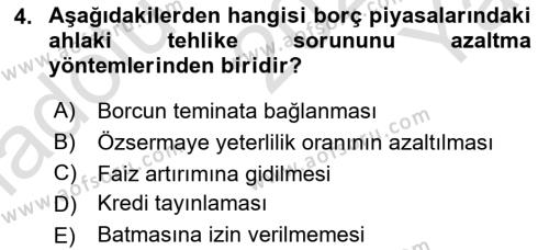 Para ve Banka Dersi 2023 - 2024 Yılı Yaz Okulu Sınavı 4. Soru