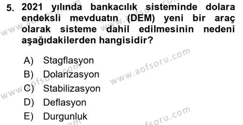 Para ve Banka Dersi 2023 - 2024 Yılı Yaz Okulu Sınavı 5. Soru