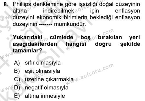 Para ve Banka Dersi 2023 - 2024 Yılı Yaz Okulu Sınavı 8. Soru