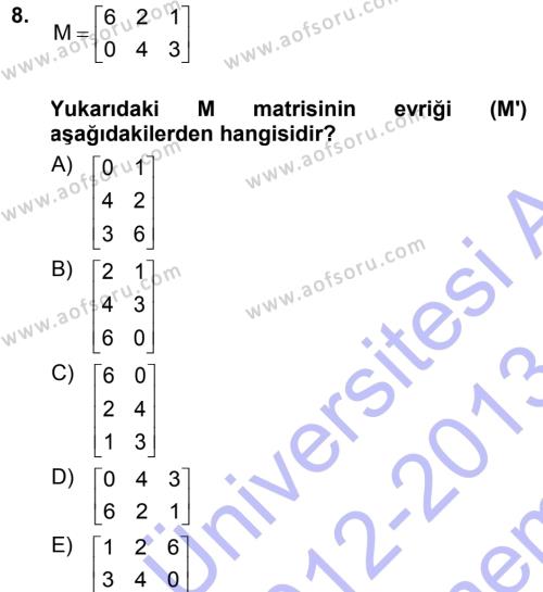 Matematiksel İktisat Dersi 2012 - 2013 Yılı (Final) Dönem Sonu Sınavı 8. Soru