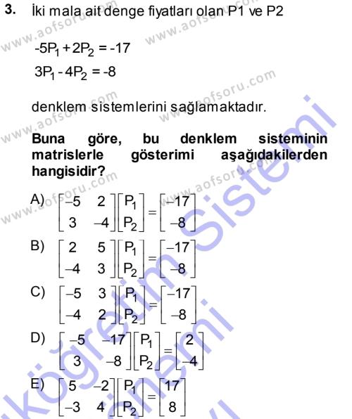 Matematiksel İktisat Dersi 2013 - 2014 Yılı (Final) Dönem Sonu Sınavı 3. Soru