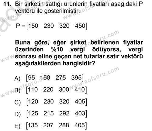 Matematiksel İktisat Dersi 2014 - 2015 Yılı Tek Ders Sınavı 11. Soru