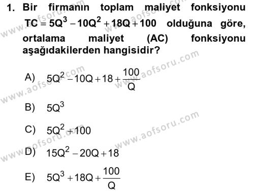 Matematiksel İktisat Dersi 2018 - 2019 Yılı (Vize) Ara Sınavı 1. Soru