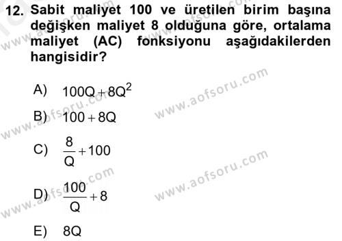 Matematiksel İktisat Dersi 2018 - 2019 Yılı (Vize) Ara Sınavı 12. Soru