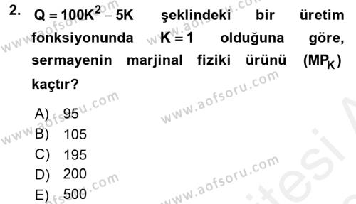 Matematiksel İktisat Dersi 2018 - 2019 Yılı (Vize) Ara Sınavı 2. Soru