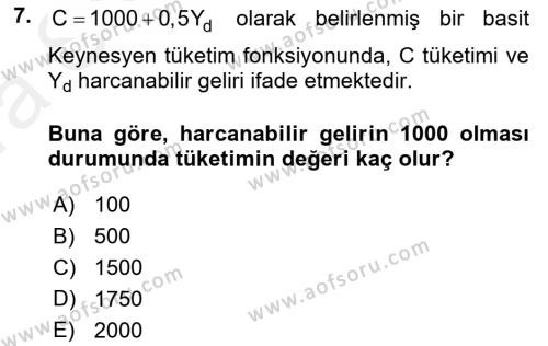 Matematiksel İktisat Dersi 2018 - 2019 Yılı (Vize) Ara Sınavı 7. Soru