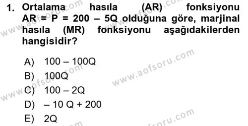 Matematiksel İktisat Dersi 2019 - 2020 Yılı (Vize) Ara Sınavı 1. Soru