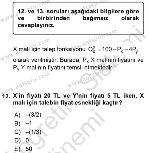 Matematiksel İktisat Dersi 2019 - 2020 Yılı (Vize) Ara Sınavı 12. Soru