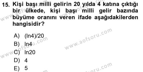 Matematiksel İktisat Dersi 2019 - 2020 Yılı (Vize) Ara Sınavı 15. Soru