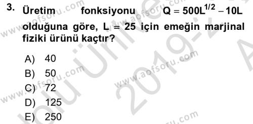 Matematiksel İktisat Dersi 2019 - 2020 Yılı (Vize) Ara Sınavı 3. Soru