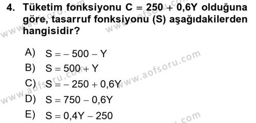 Matematiksel İktisat Dersi 2019 - 2020 Yılı (Vize) Ara Sınavı 4. Soru