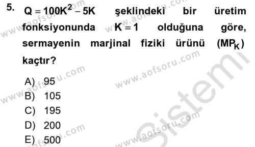 Matematiksel İktisat Dersi 2019 - 2020 Yılı (Vize) Ara Sınavı 5. Soru