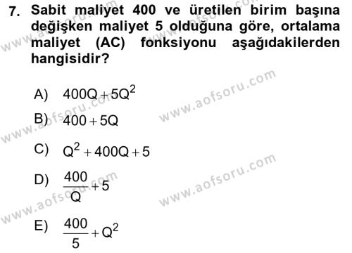 Matematiksel İktisat Dersi 2019 - 2020 Yılı (Vize) Ara Sınavı 7. Soru