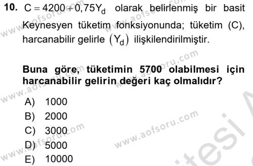 Matematiksel İktisat Dersi 2021 - 2022 Yılı (Vize) Ara Sınavı 10. Soru