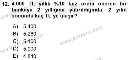 Matematiksel İktisat Dersi 2021 - 2022 Yılı (Vize) Ara Sınavı 12. Soru