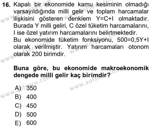 Matematiksel İktisat Dersi 2021 - 2022 Yılı (Vize) Ara Sınavı 16. Soru