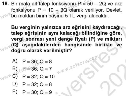 Matematiksel İktisat Dersi 2021 - 2022 Yılı (Vize) Ara Sınavı 18. Soru