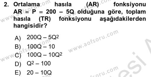 Matematiksel İktisat Dersi 2021 - 2022 Yılı (Vize) Ara Sınavı 2. Soru