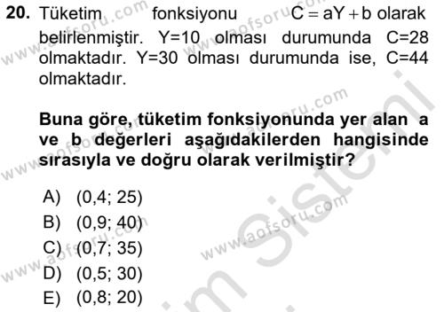 Matematiksel İktisat Dersi 2021 - 2022 Yılı (Vize) Ara Sınavı 20. Soru