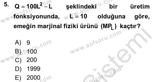 Matematiksel İktisat Dersi 2021 - 2022 Yılı (Vize) Ara Sınavı 5. Soru