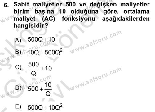 Matematiksel İktisat Dersi 2021 - 2022 Yılı (Vize) Ara Sınavı 6. Soru