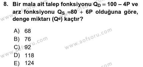 Matematiksel İktisat Dersi 2021 - 2022 Yılı (Vize) Ara Sınavı 8. Soru