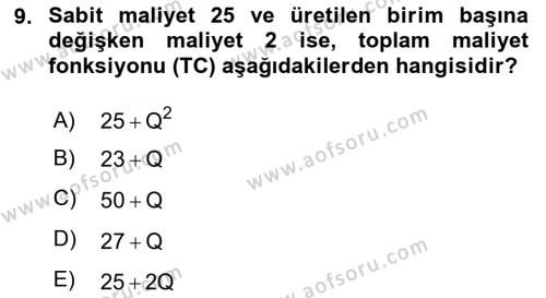 Matematiksel İktisat Dersi 2021 - 2022 Yılı (Vize) Ara Sınavı 9. Soru