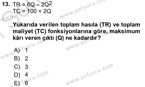 Matematiksel İktisat Dersi 2021 - 2022 Yılı (Final) Dönem Sonu Sınavı 13. Soru