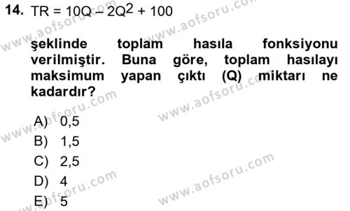 Matematiksel İktisat Dersi 2021 - 2022 Yılı (Final) Dönem Sonu Sınavı 14. Soru