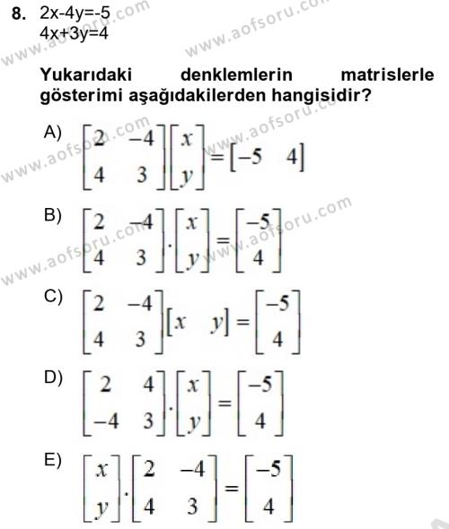 Matematiksel İktisat Dersi 2021 - 2022 Yılı (Final) Dönem Sonu Sınavı 8. Soru