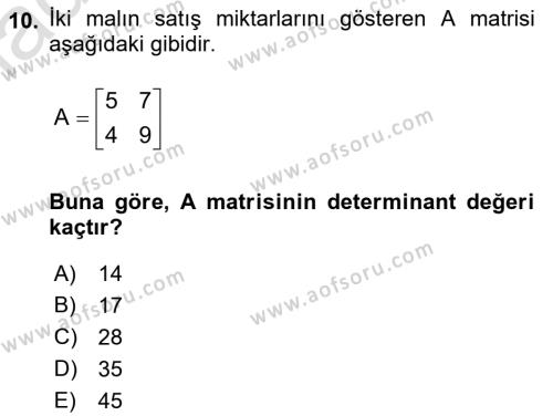 Matematiksel İktisat Dersi 2021 - 2022 Yılı Yaz Okulu Sınavı 10. Soru