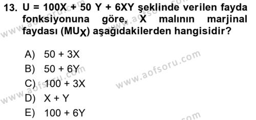 Matematiksel İktisat Dersi 2021 - 2022 Yılı Yaz Okulu Sınavı 13. Soru