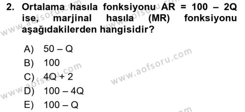 Matematiksel İktisat Dersi 2021 - 2022 Yılı Yaz Okulu Sınavı 2. Soru