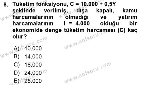 Matematiksel İktisat Dersi 2021 - 2022 Yılı Yaz Okulu Sınavı 8. Soru