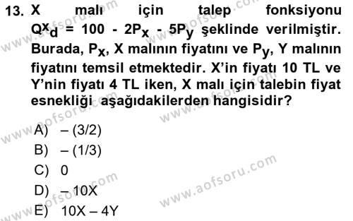 Matematiksel İktisat Dersi 2022 - 2023 Yılı (Vize) Ara Sınavı 13. Soru