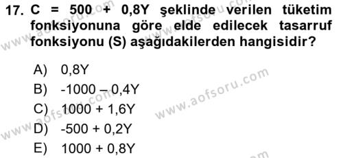 Matematiksel İktisat Dersi 2022 - 2023 Yılı (Vize) Ara Sınavı 17. Soru