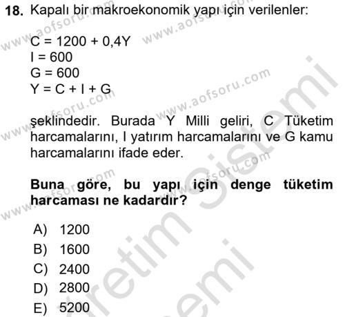 Matematiksel İktisat Dersi 2022 - 2023 Yılı (Vize) Ara Sınavı 18. Soru